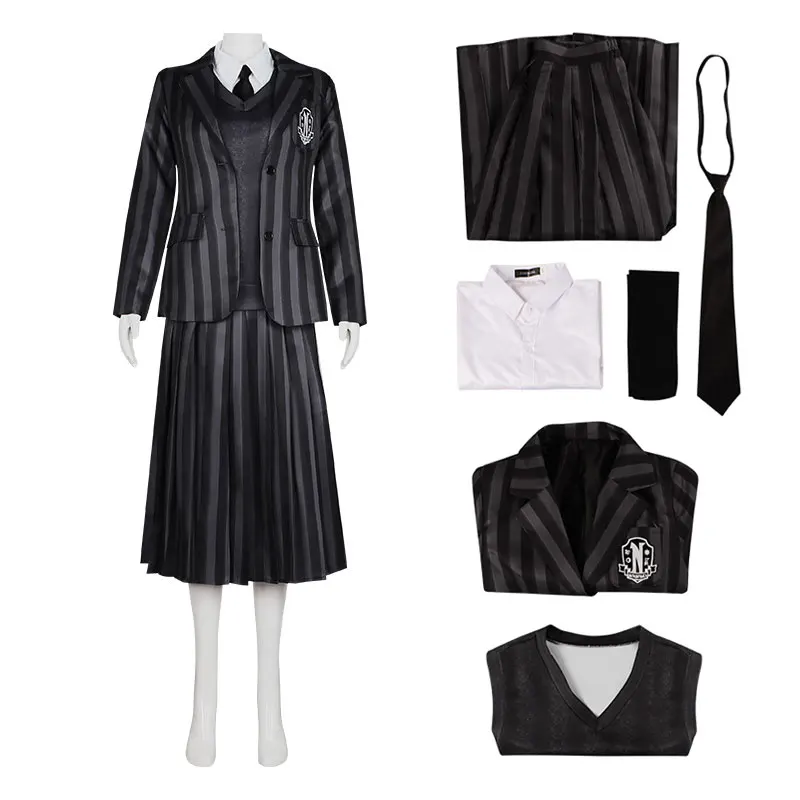 

Wednesday Addams Cosplay Costume Schoolgirl Nevermore College School Uniforms Halloween Gift For Girls Carnival Party Skirt Suit