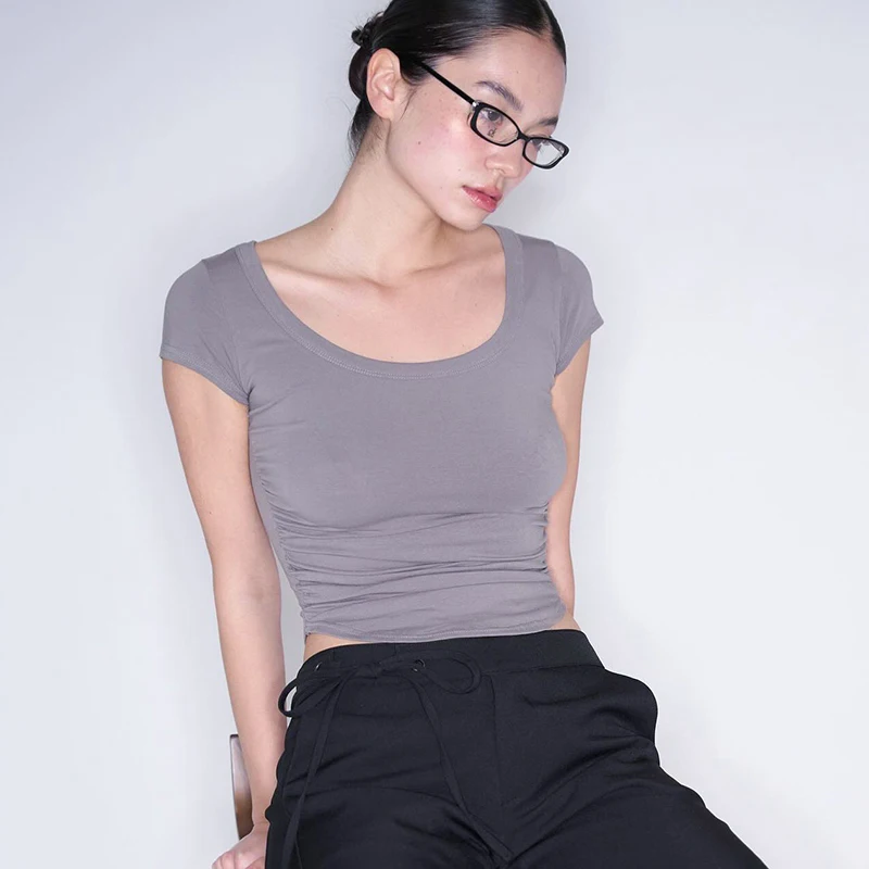 CUTENOVA Женская Мягкая Асимметричная Футболка Plis 3) Slim Fit С Короткими Рукавами И