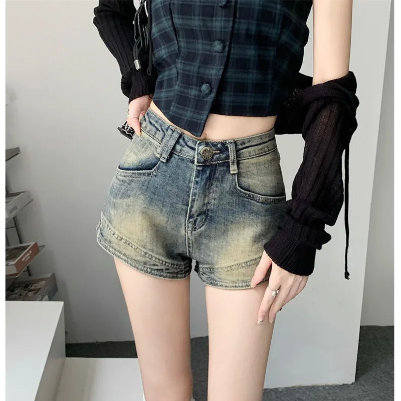 American Spicy Girls Made Old Denim Shorts Women 2023 Summer Design High Waist Slim Fit Versatile Hot Pants