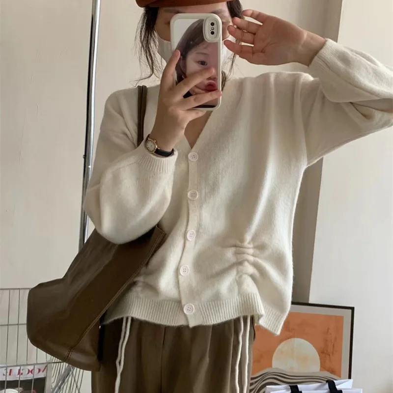 

Women cardigan autumn and winter lazy wind new drawstring loose short knitted coat