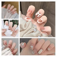 24pcsset diamond studded manicure patch wearable ballerina nail removable short round coffin nail with glue fake nail finished
