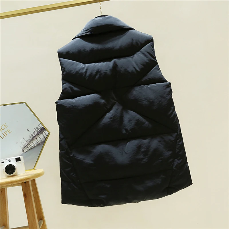 Simplicity Student Style Straight Parkas Vest Jackets Korean Fashion Winter Solid Color Down Puffer Vest Women Sleeveless Coats