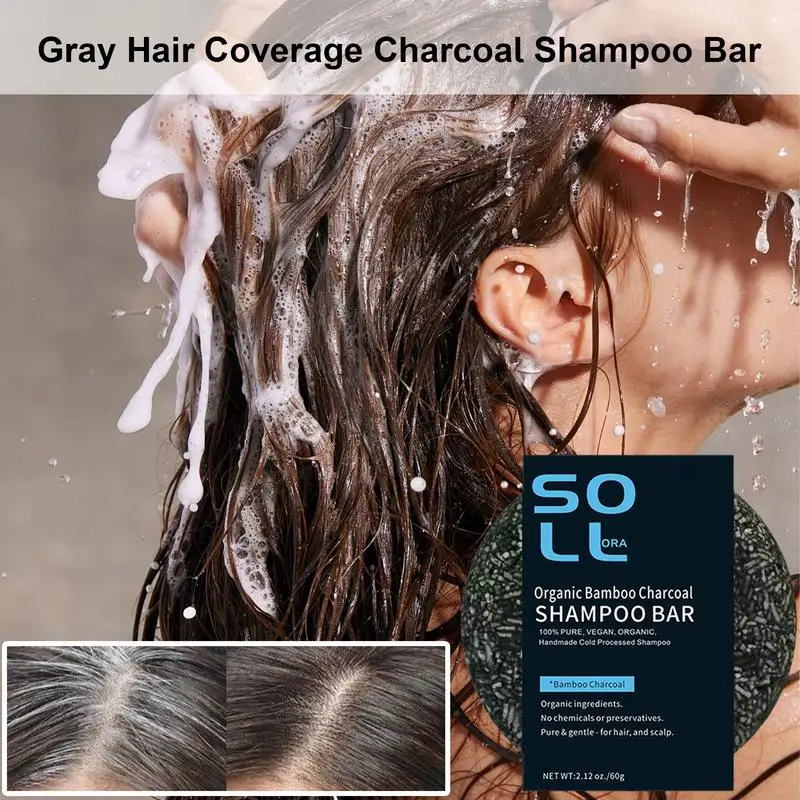Шампунь-батончик для седых волос улучшенное мыло-шампунь с бамбуковым углем и