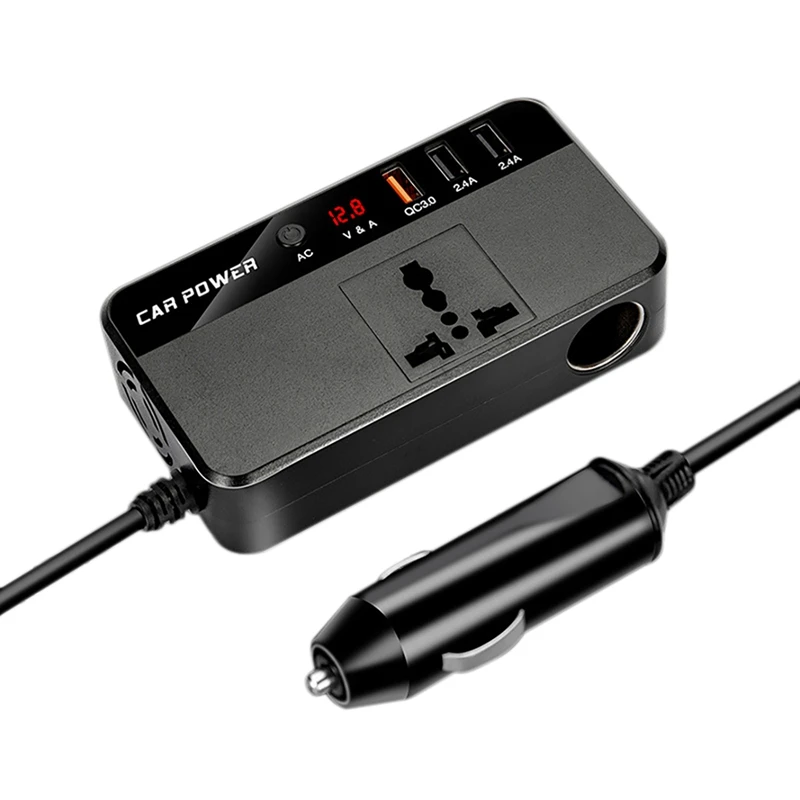 

200W Car Inverter DC 12V To AC 220V Power Converter Splitter 3 USB Fast Charging Universal Socket Smart Voltage Monitor