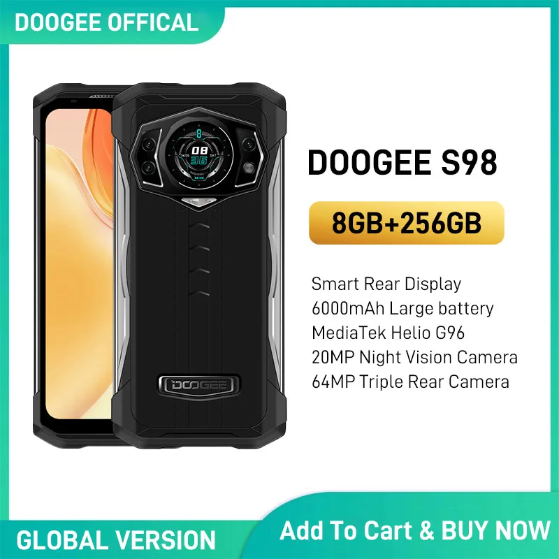 DOOGEE S98 Прочный телефон 8 + 256 ГБ Android 12.0 6 3 &quotЖК-дисплей FHD Циферблат Задний смартфон