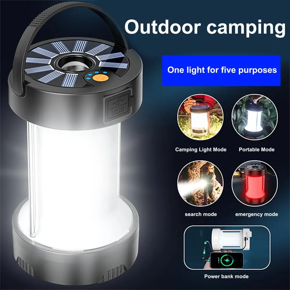 

Outdoor LED Camping Light 4 Light Modes Multifunctional Type-C Solar Tent Lights Emergency Hanging Lantern Torch Lamps
