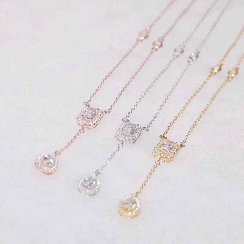 

100%925 Sterling Silver Light Luxury Fashion Brand Ladies Gold Necklace Removable Diamond Jewelry Christmas Party Holiday Gift