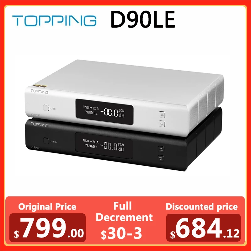 

TOPPING D90LE ES9038Pro D90 LE HIFI Desktop Decoder DAC IIS Bluetooth 5.0 DSD512 PCM768kHz LDAC Fully Balanced HiFi Preamplifier