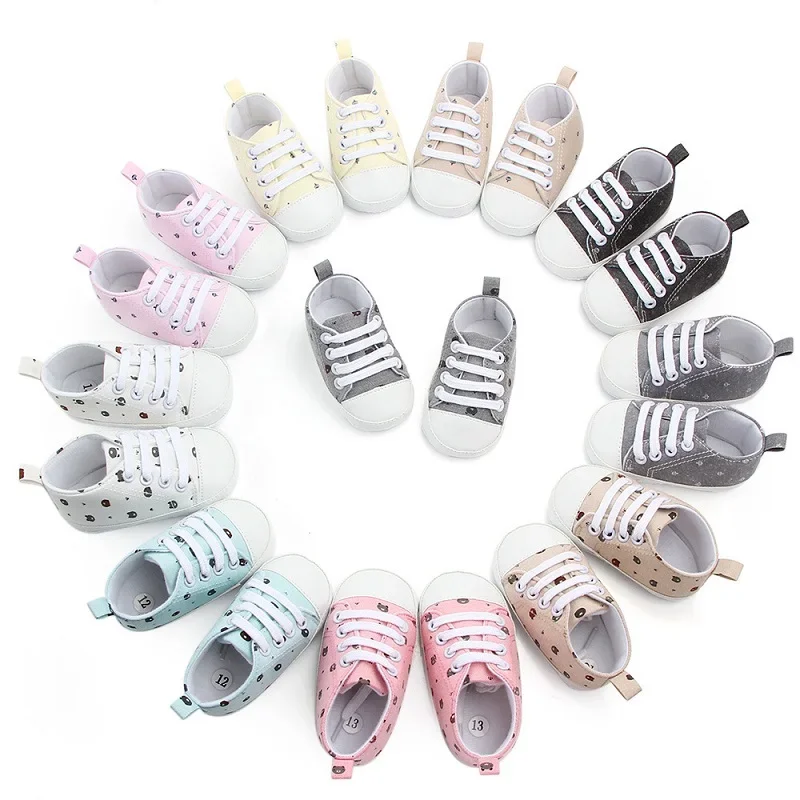 

Холщовые кроссовки для маленьких мальчиков и девочек, обувь для первых шагов, нескользящая Классическая обувь на мягкой подошве для новорожденных 0-18 месяцев
