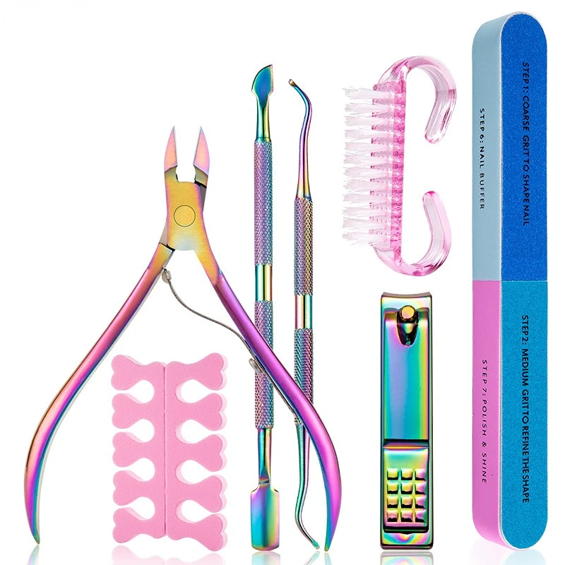 Nail Art Set Sand Files Buffer Sponge Block Push Dead Skin Cuticle Pusher Nipper Cleaning Brush Toe Separatoer Manicure Tools