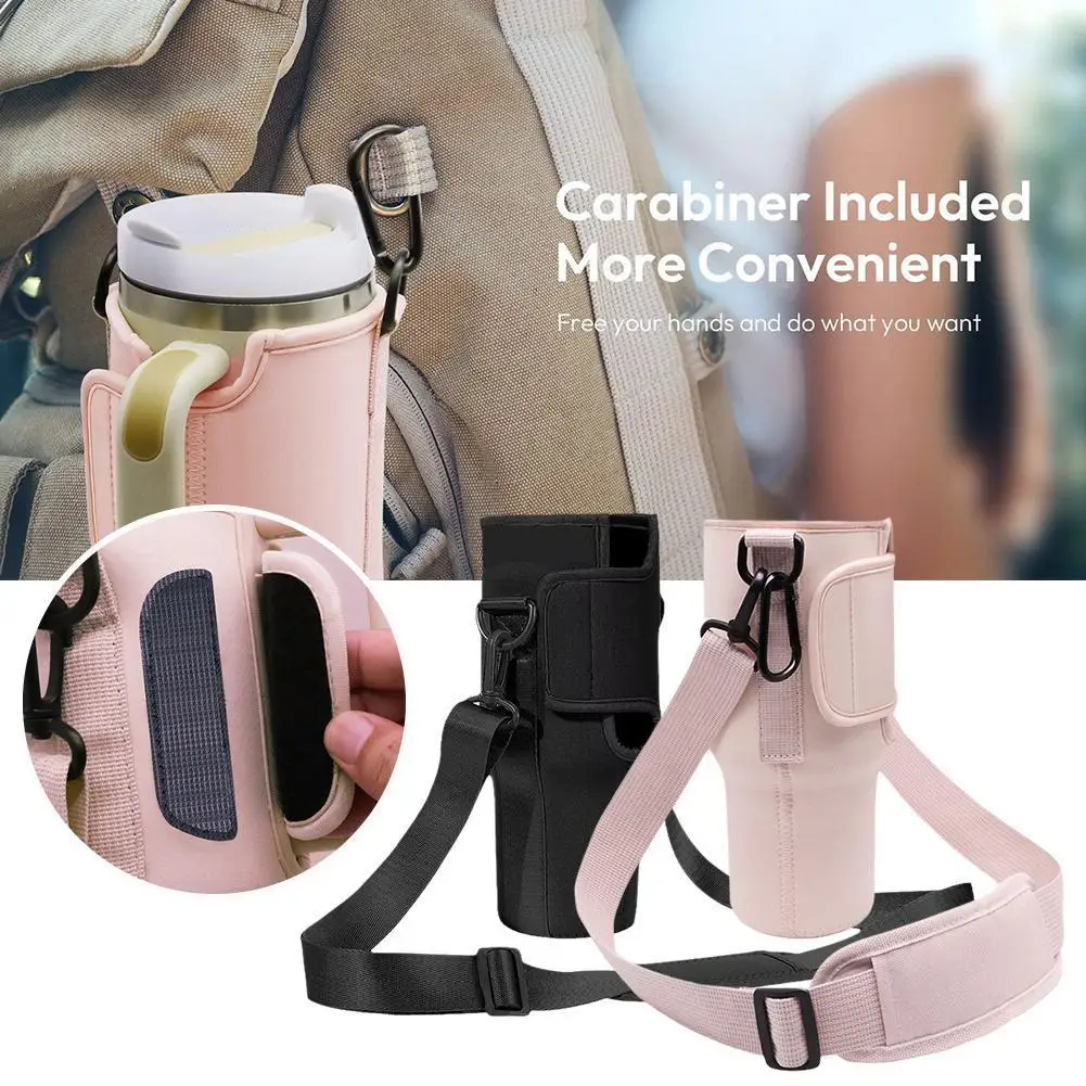 

Nuovoware Water Bottle Carrier Bag For Stanley Quencher 40OZ Bottle Pouch Holder With Adjustable Shoulder Strap Hiking Travellin