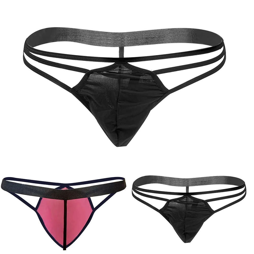 

Fashion Hollow Men Sexy Erotic Lingerie Breathable Bikini Pouch G-String Thong Perspective Low Rise Underwear T-Back Briefs