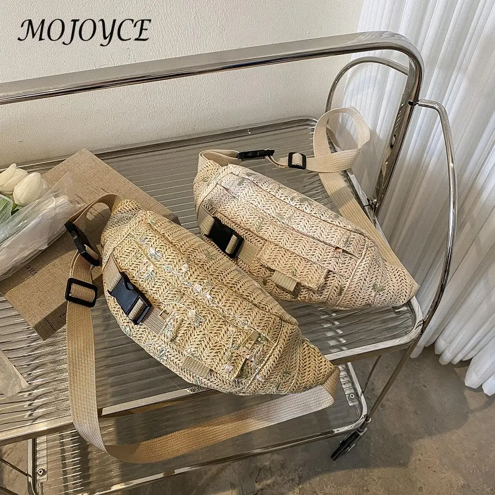 

Соломенные пляжные сумки на ремне для женщин, модные простые однотонные дамские сумочки ручной работы