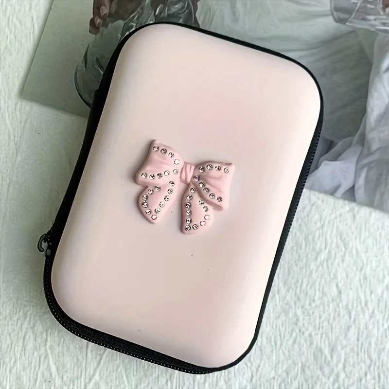 Фото Дорожная сумка для хранения Портативный чехол для зарядки USB-кабель для передачи данных Органайзер Сумка для кабеля гарнитуры Квадратная сумка на молнии с 3D узором Love Bow №3