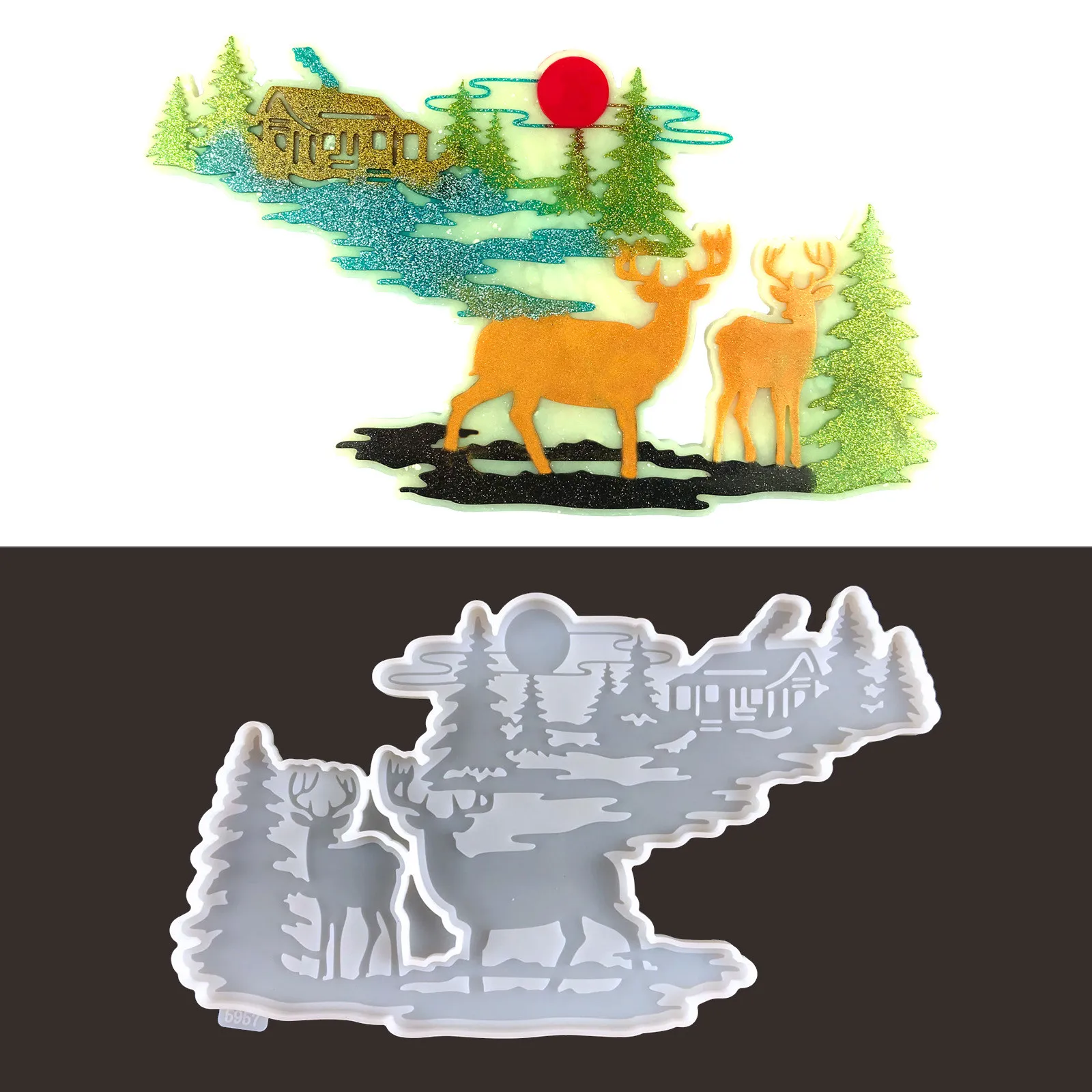 

DIY Elk Living Room Wall Hanging Crystal Epoxy Resin Mold Retro Wall Decoration Wooden House Elk Silicone Mold