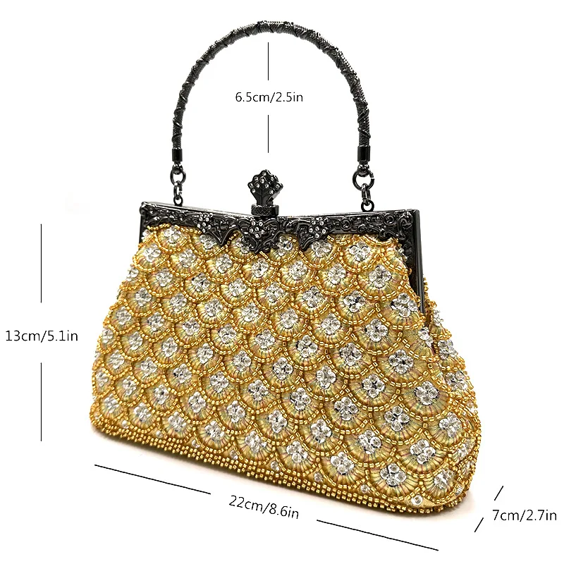 

Women's Bag Embroidered New European and American Evening Bag Hand-held Women's Bag Fish Scale Banquet Handbag