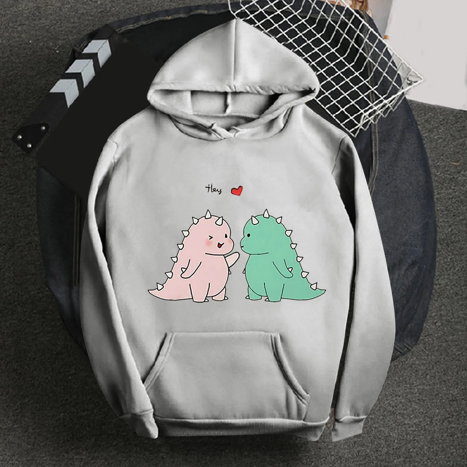 

Женская Повседневная Толстовка с капюшоном и принтом динозавра