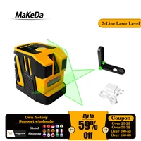 makeda 2 lines laser level self levelling horizontal and vertical cross line green laser beam rechargeable with li ion battery