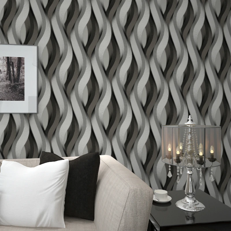 Black Grey White Metallic Texture 3D Wave Wallpaper Vinyl Quality Modern Luxury Wall Paper Roll |