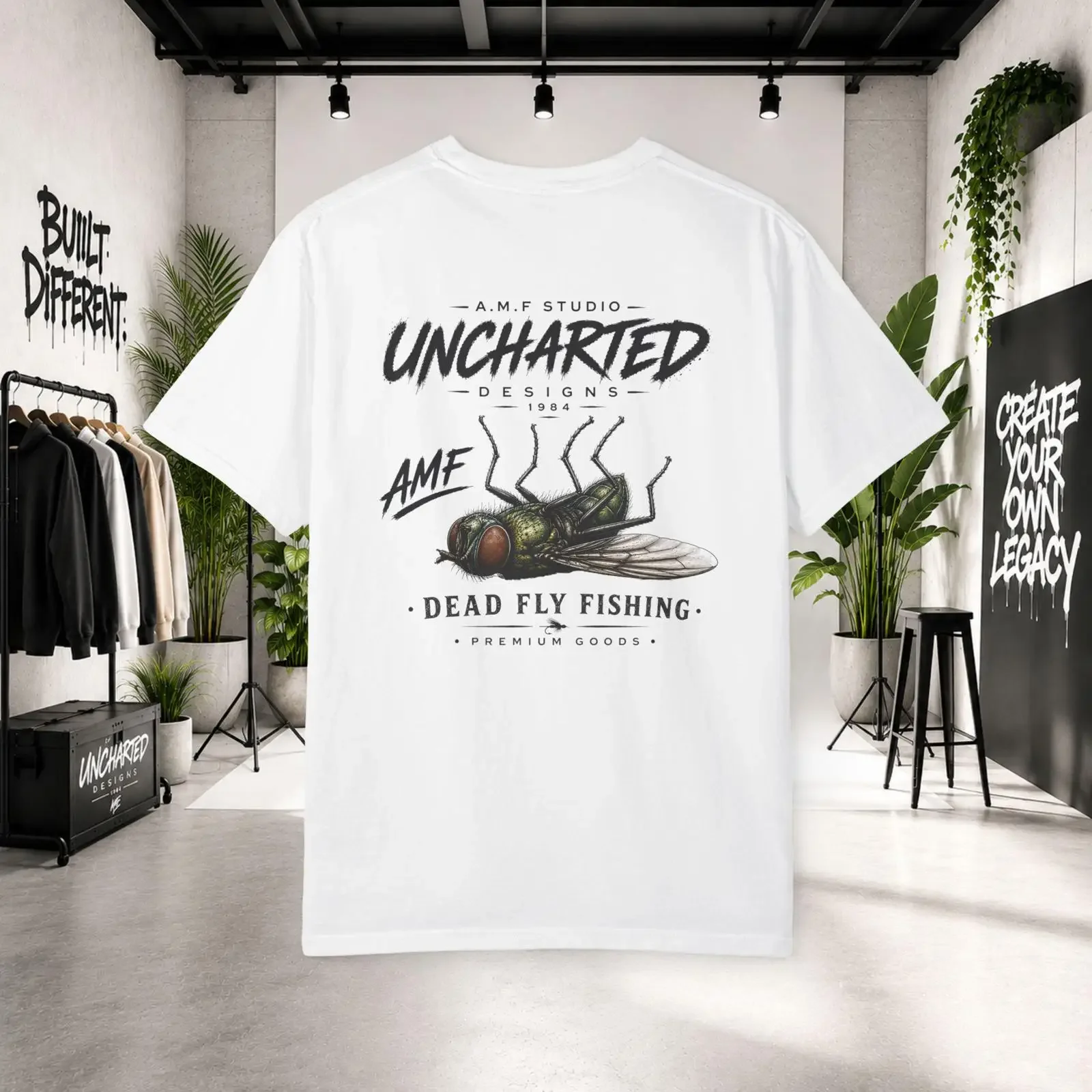 Фото Футболка Uncharted Designs Dead Fly Fishing от AMF Studio, ретро-стиль для рыбаков, повседневная футболка для ловли форели, винтажная, стильная, мужская. №1
