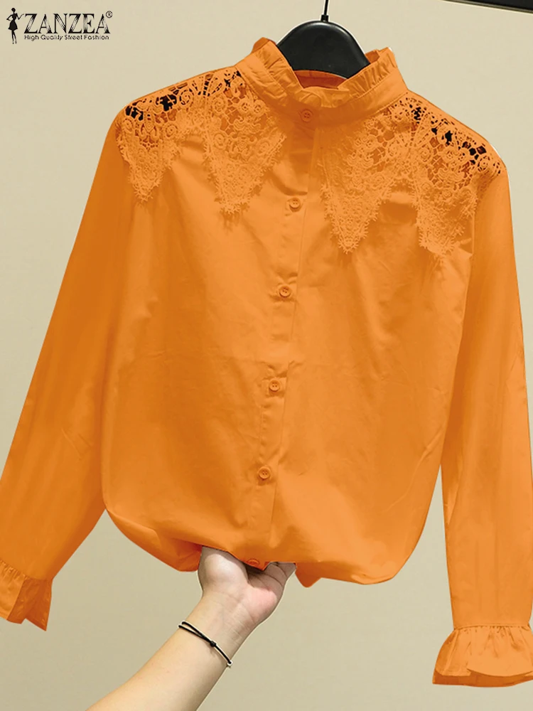 Женские повседневные однотонные топы с длинными рукавами ZANZEA рубашки со