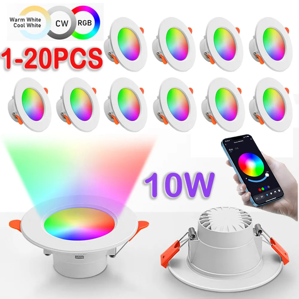 

10-20Pcs RGB LED Bulb Dimmable Downlight Spotlight Bluetooth-Compatible Lamp 10W 85-265V APP Control RGBCW Atmosphere Decorative