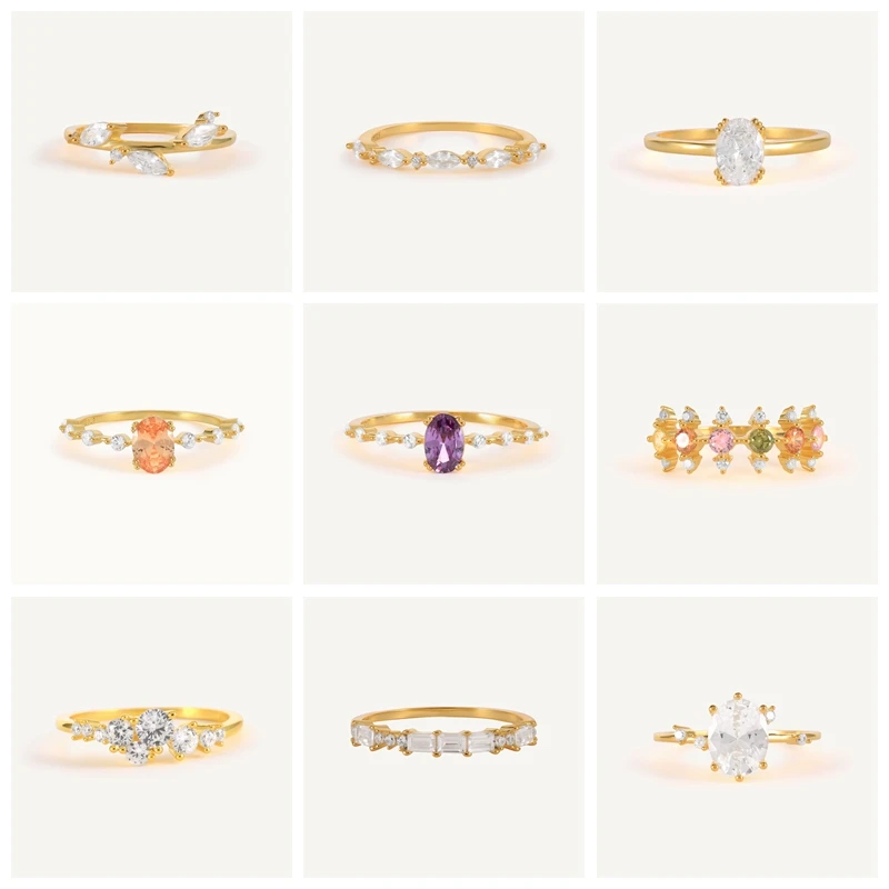 

Aide 925 Sterling Silver Big Purple Oval Zircon Rings For Women Rainbow Crystal Pave Slim Thin Rings Wedding Party Jewelry Gift