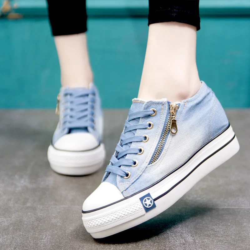 

Plus Size 35-41 Women Autumn Shoes Women Shoes Side Zipper Denim Women Casual Shoes Women Shoes Platform Platform Shoes