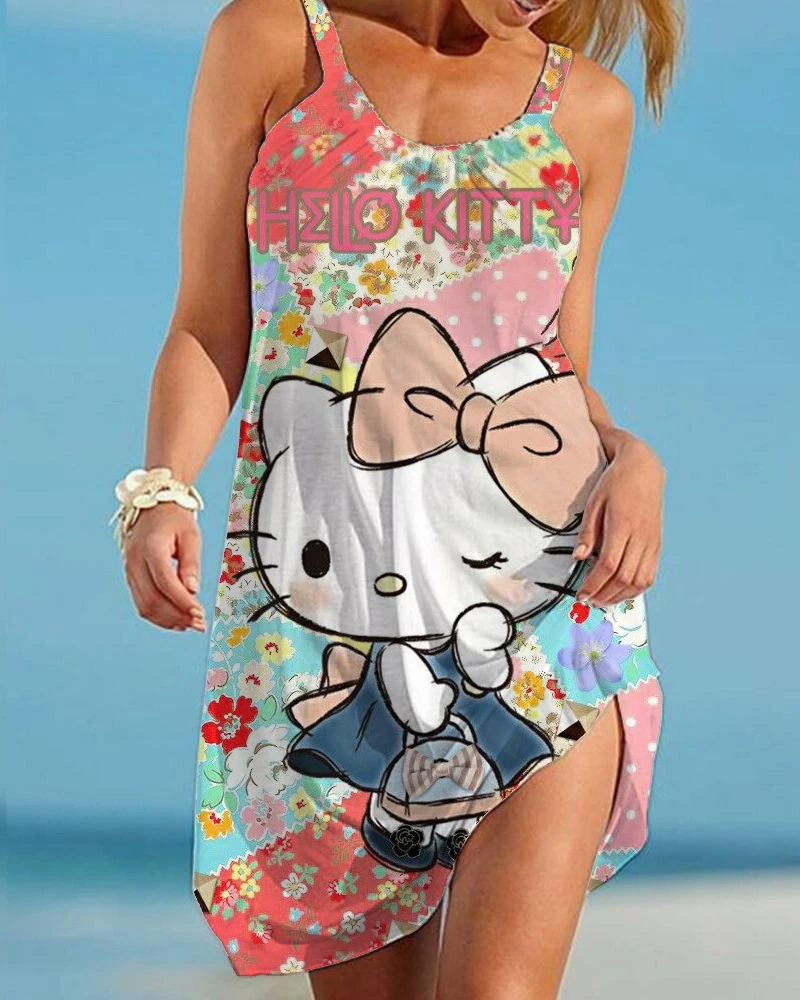 

Hello Kitty Dress 3D Print Sexy Women Beach Dress Summer Hawaiian Boho O Neck Sleeveless Dress Girls Dress Girls Party Dress