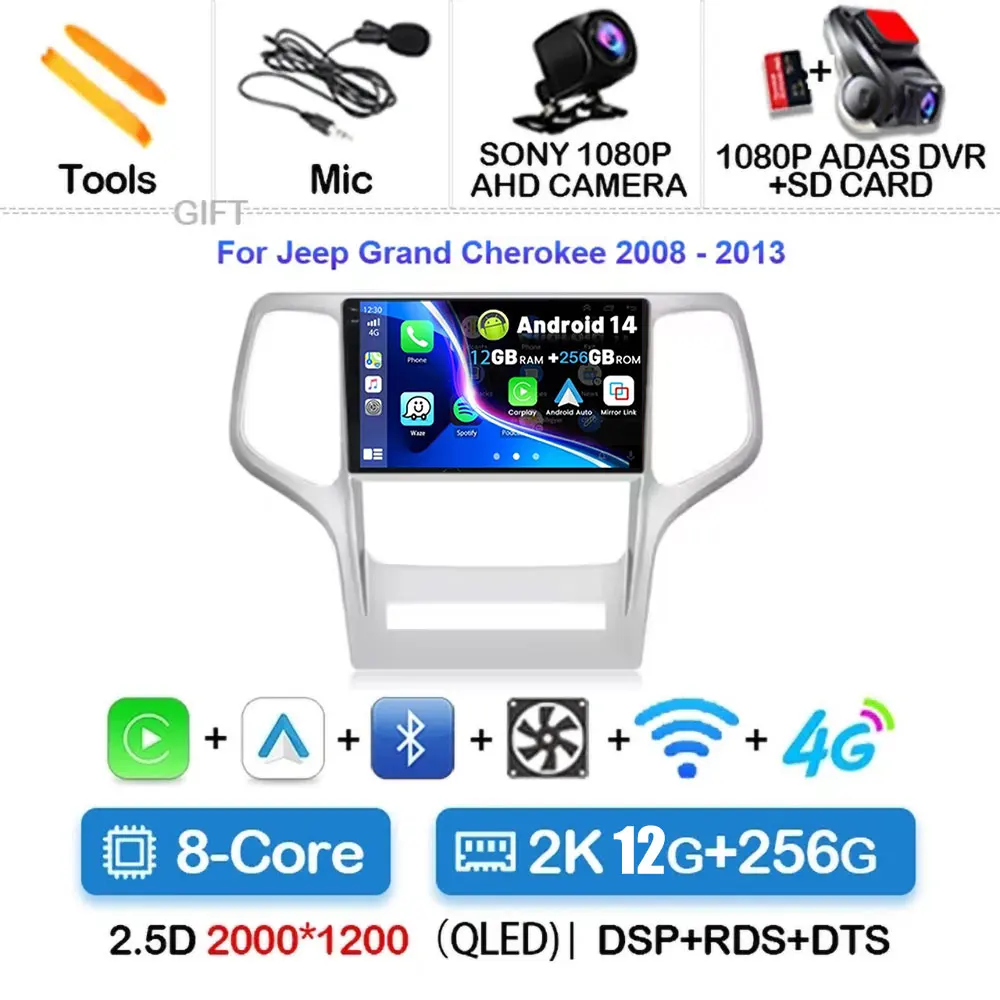 

9-дюймовый Android 15 для Jeep Grand Cherokee 2008 2009 2010 2011 2012 2013 QLED экран автомобильный радиоприемник мультимедийное видео Carplay Naviigation