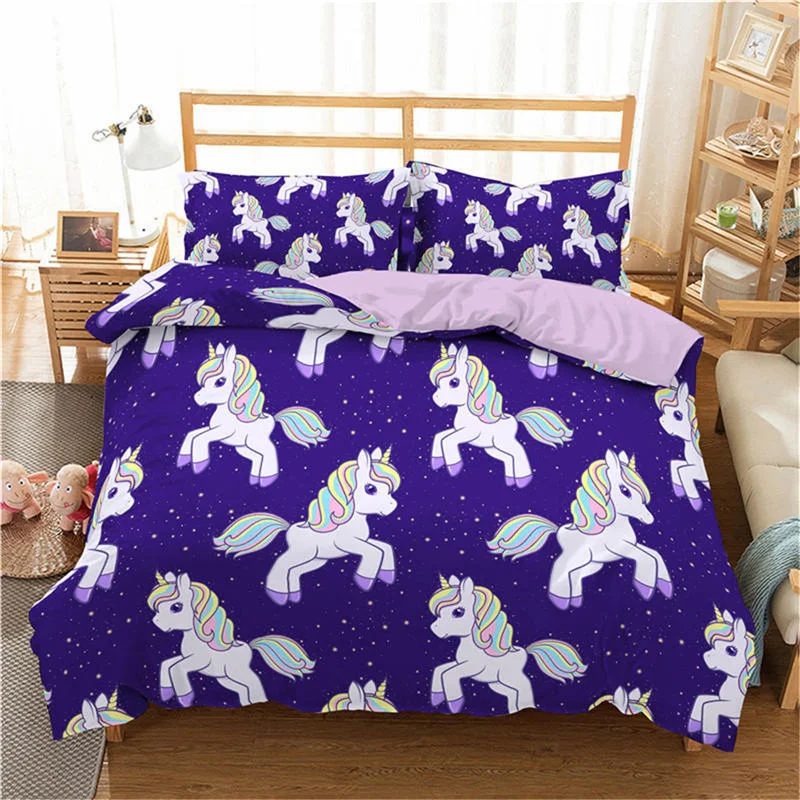 

2/3pc 3D Bedding Set Cartoon Unicorn Print Duvet Cover Set Rainbow Bedclothes With Pillowcase Bed Set Fashion Home