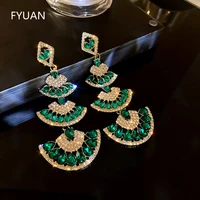 fyuan vintage green crystal drop earrings for women oversize long sector geometric dangle earrings statement jewelry