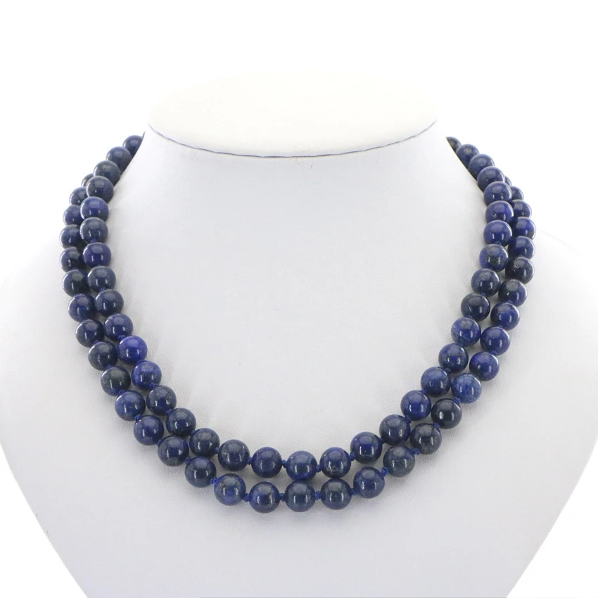 

Charm 8mm Imitation Lapis Lazuli Stone Long Necklace for Women Jewelry Matching Girl's Birthday Gift Christmas Wholesale 36inch