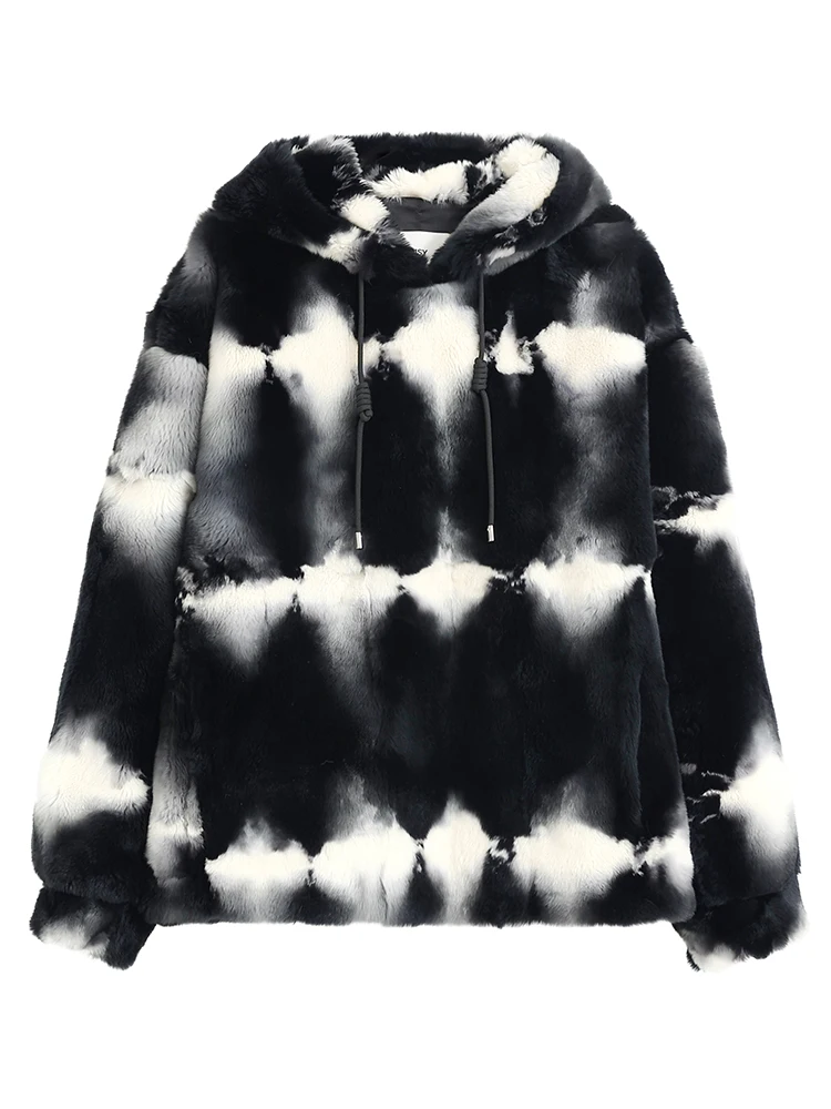 Fur Outerwear Men's Original Ecological Imported Angora Rex Rabbit Integrated Hood Coat Haining Real Leather Clothes Natu...