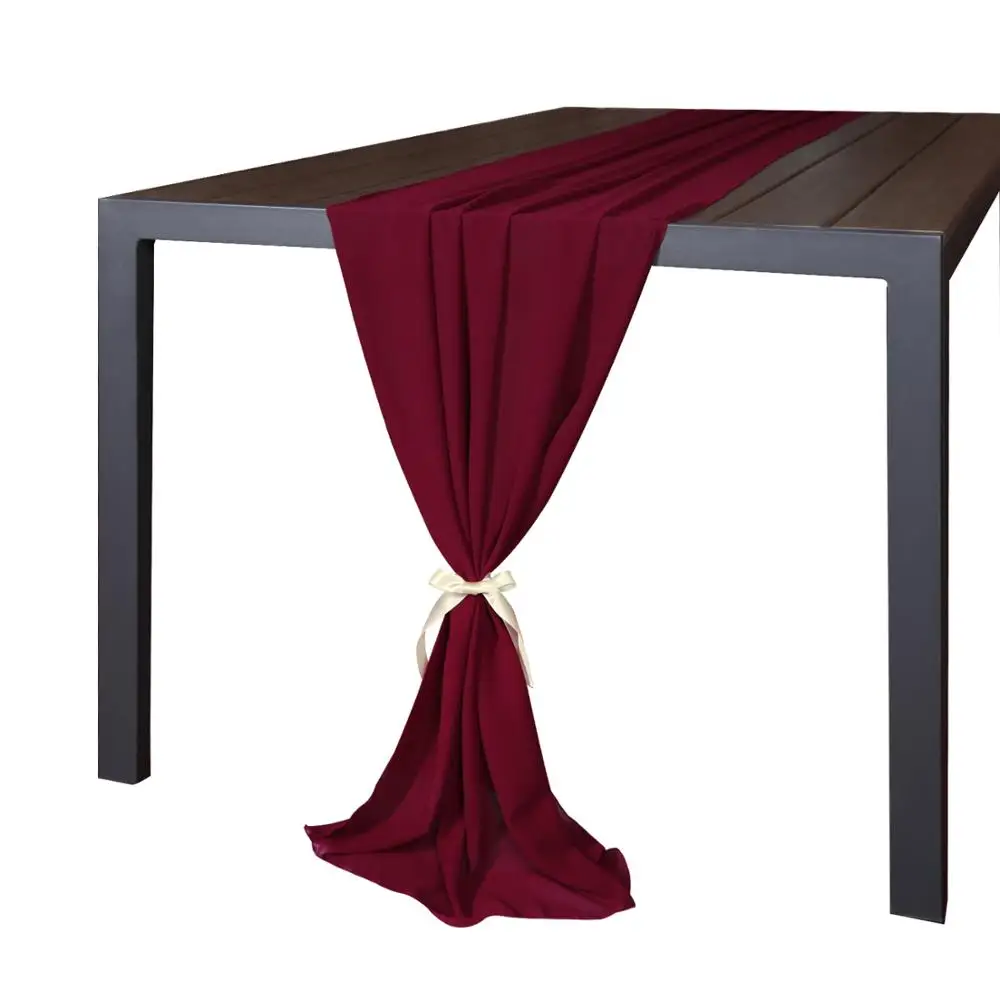 

Many Colors Chiffon Table Runner Burgundy Pink white Tulle Extra Long Decoration with Ivory Ribbon (68*300cm)