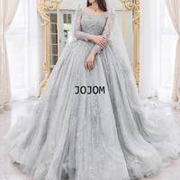 boho grey long sleeves appliques luxury sexy wedding dress with beading sequined beading high end vintage bridal gowns 2022