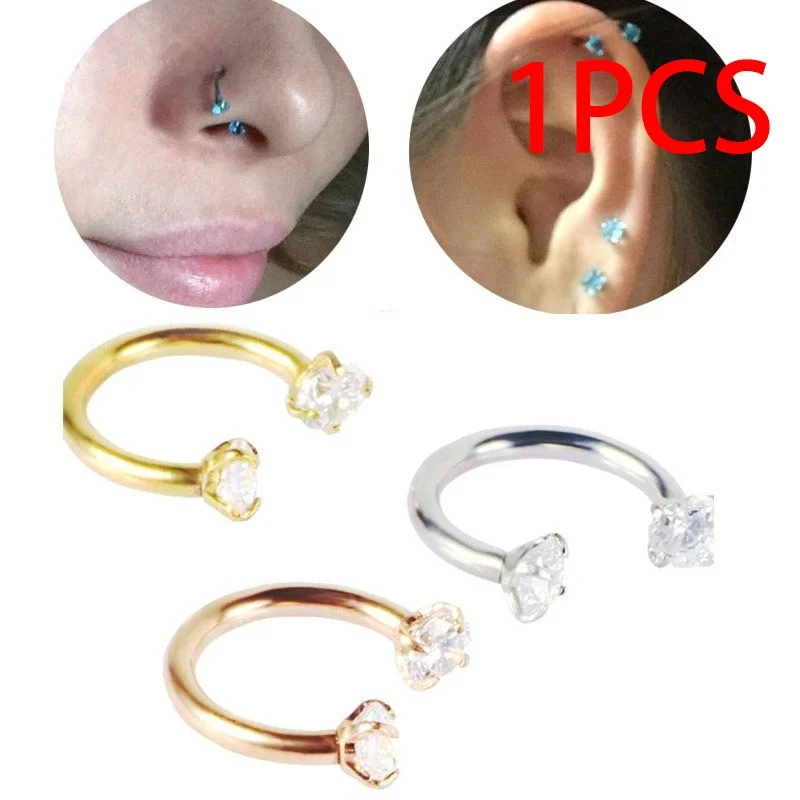 

Delysia King 1pcs Women Punk Body Piercing Jewelry Semi-crescent Shape Inlaid with Crystal Nose Rings