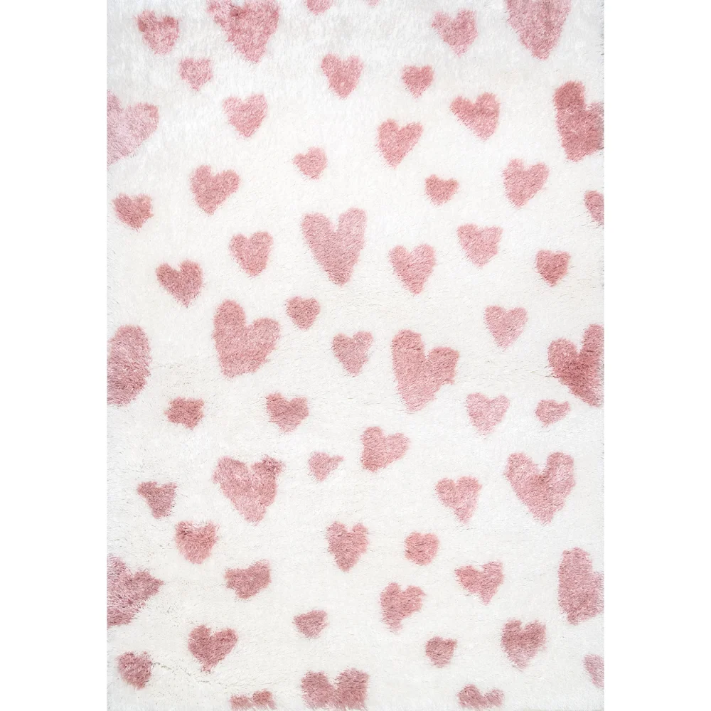 

nuLOOM Olivia Heart Nursery Shag Area Rug, 7' 10" x 10', Pink