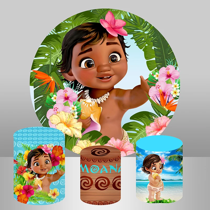 

Disney Baby Moana Round Backdrop Cover For Baby Shower 1st Birthday Party Circle Background Table Covers Ocean Summer