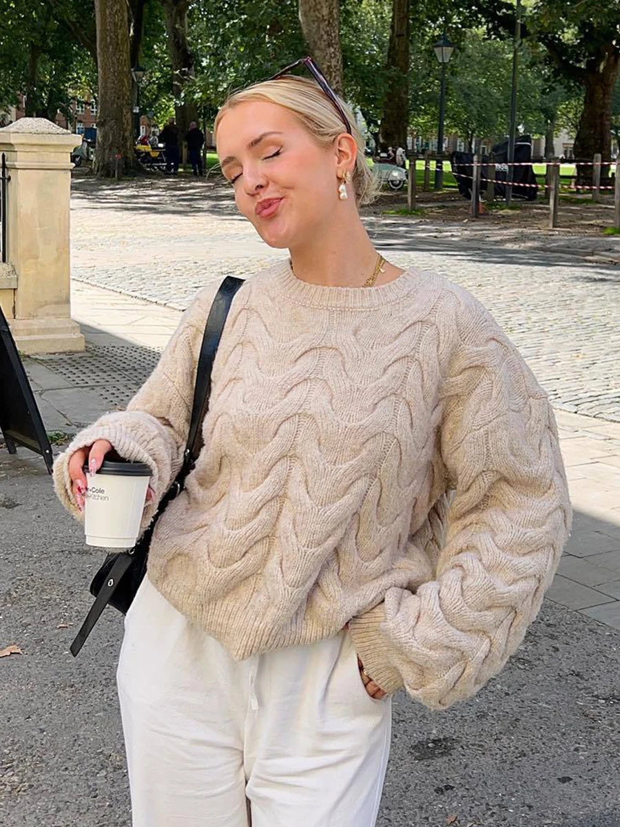 

Casual Solid Sweaters For Women 2023 Round Neck Long Sleeve Knitted Pullovers Female Chic Streetwear Vintage Women's Sweater New