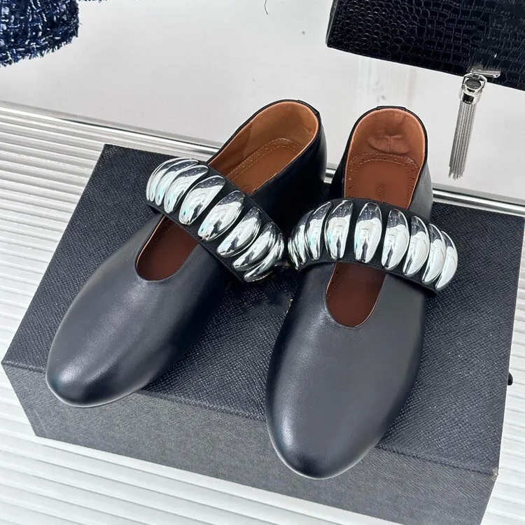 Женские Туфли Мэри Джейн металлические туфли с круглым носком балетки на плоской