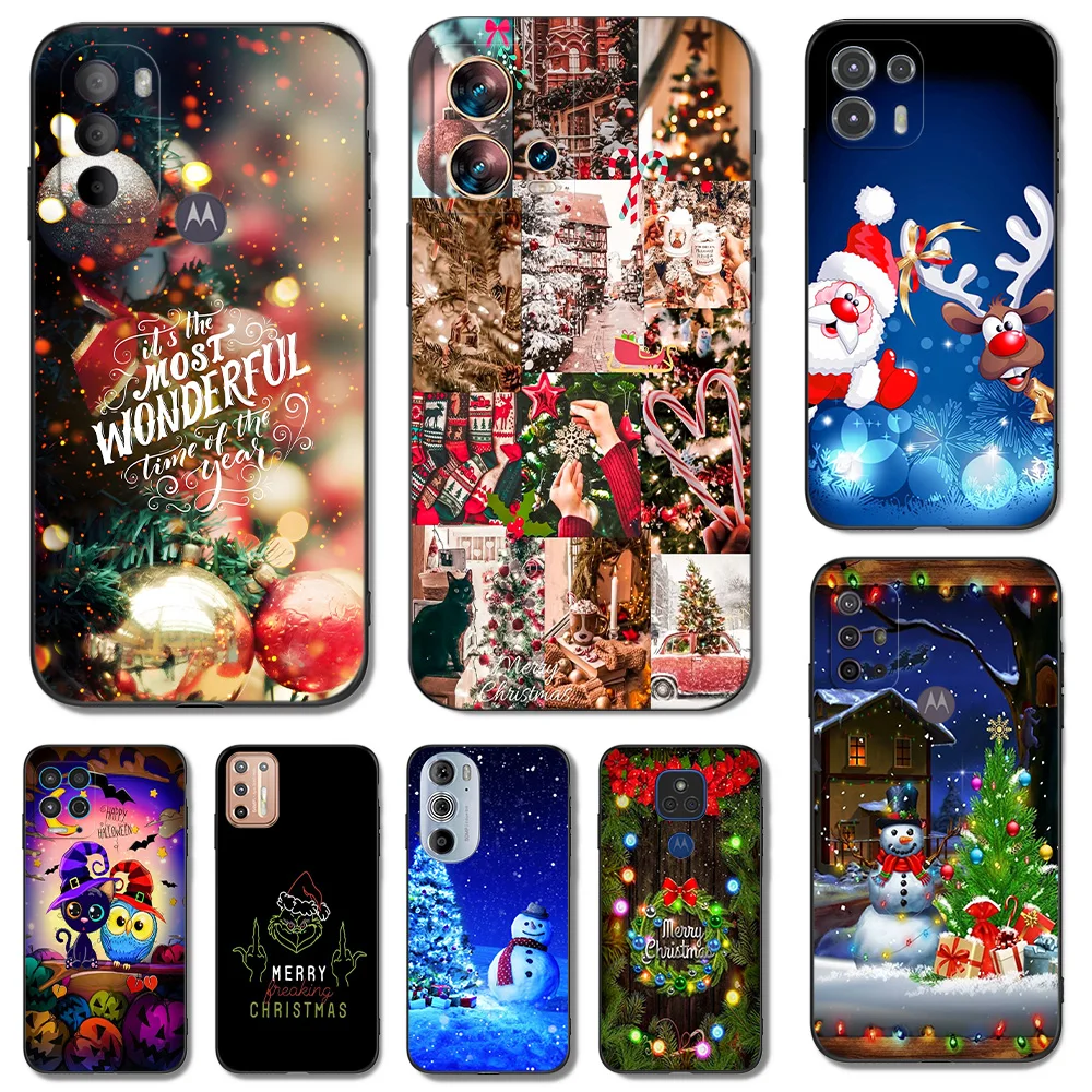 Черный чехол из ТПУ для Motorola Moto Edge 40 30 Neo PRO Ultra Fusion 5G E6 PLUS E6i E6S Рождество Хэллоуин 02