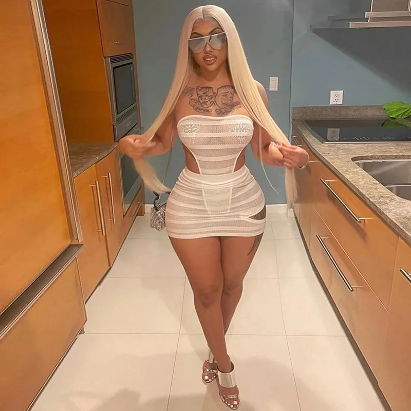 

Женский комплект из 2 предметов, прозрачная сетчатая юбка без бретелек и мини-юбка с вырезами, летний спортивный костюм, 2022