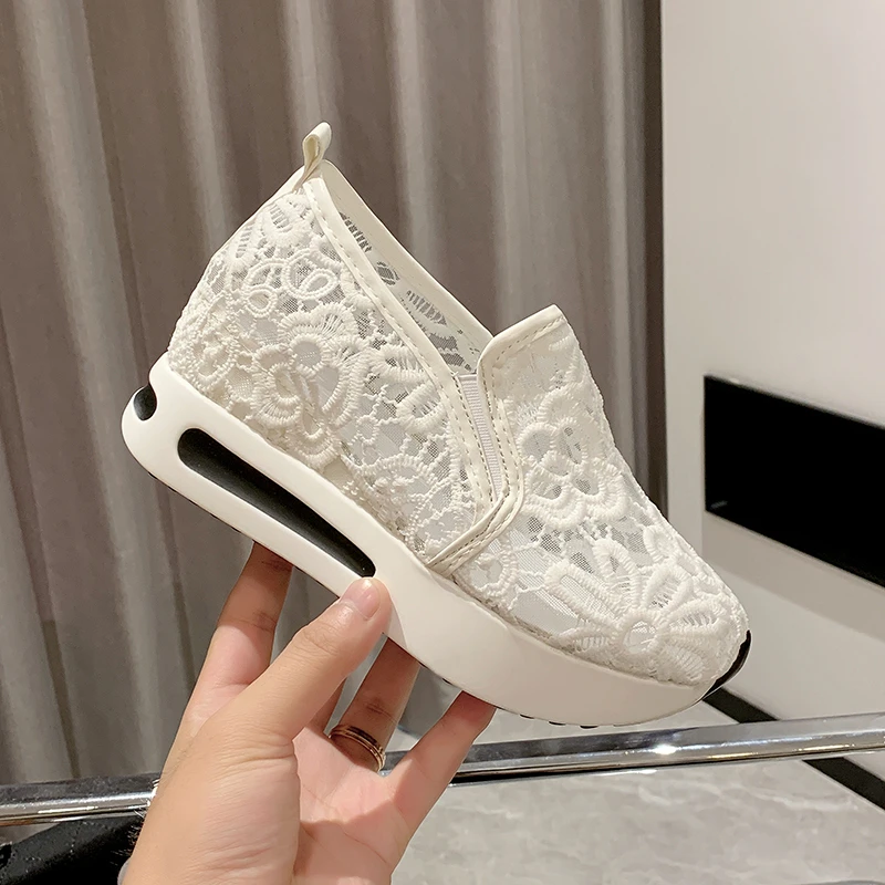 

Женские сетчатые кроссовки на плоской платформе, дышащие кроссовки с кружевом, повседневные сандалии для бега и пляжа, танцевальные туфли-к...