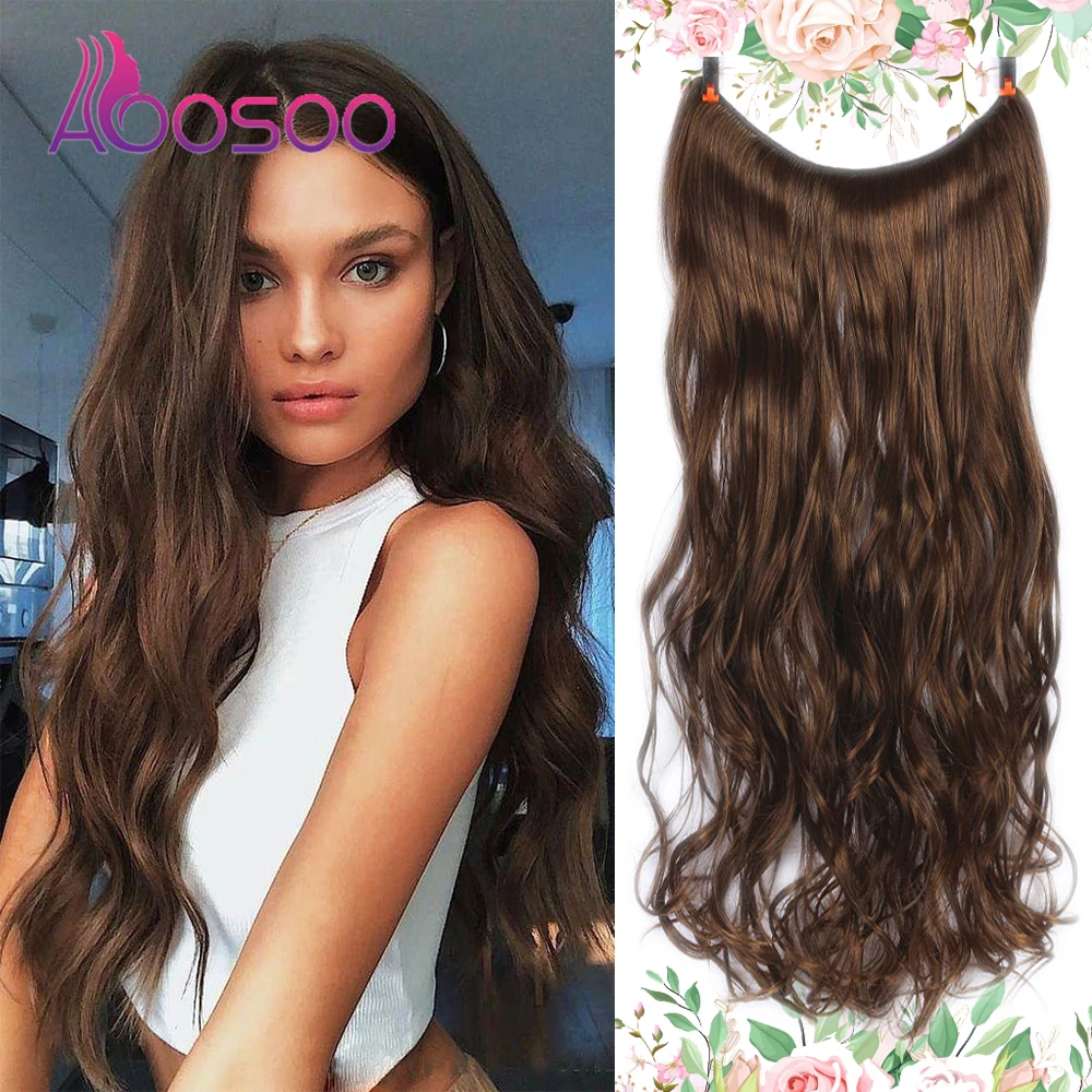 

Synthetic Natural Black Blonde Pink Wig Water Ripple Invisible Fishing Line Hair No Clip Wave Hair Extensions Ombre