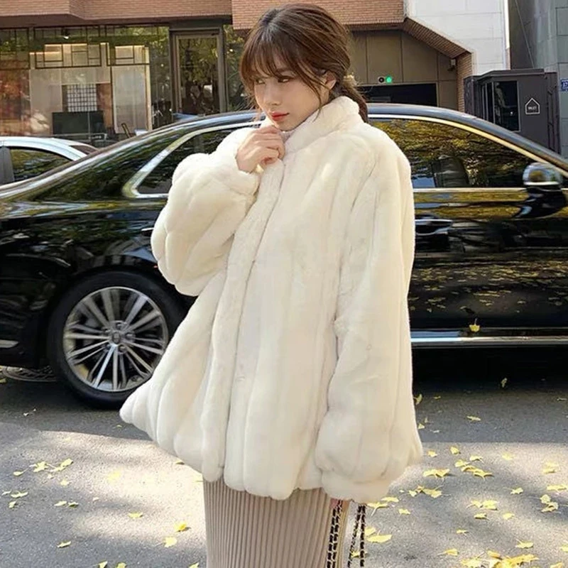 Korean Fashion Winter Warm Plush Jackets Women Faux Fur Single-breasted Outwear Female Loose Fleece Coat