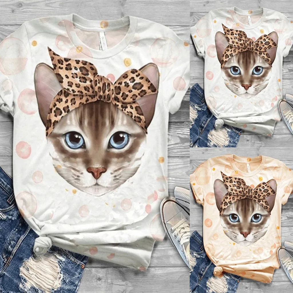 

Women Short Sleeve 3D Animal Printed O-Neck Tops Tee Cute Summer Tops Short Sleeve Women's T Shirts Casual Soft
