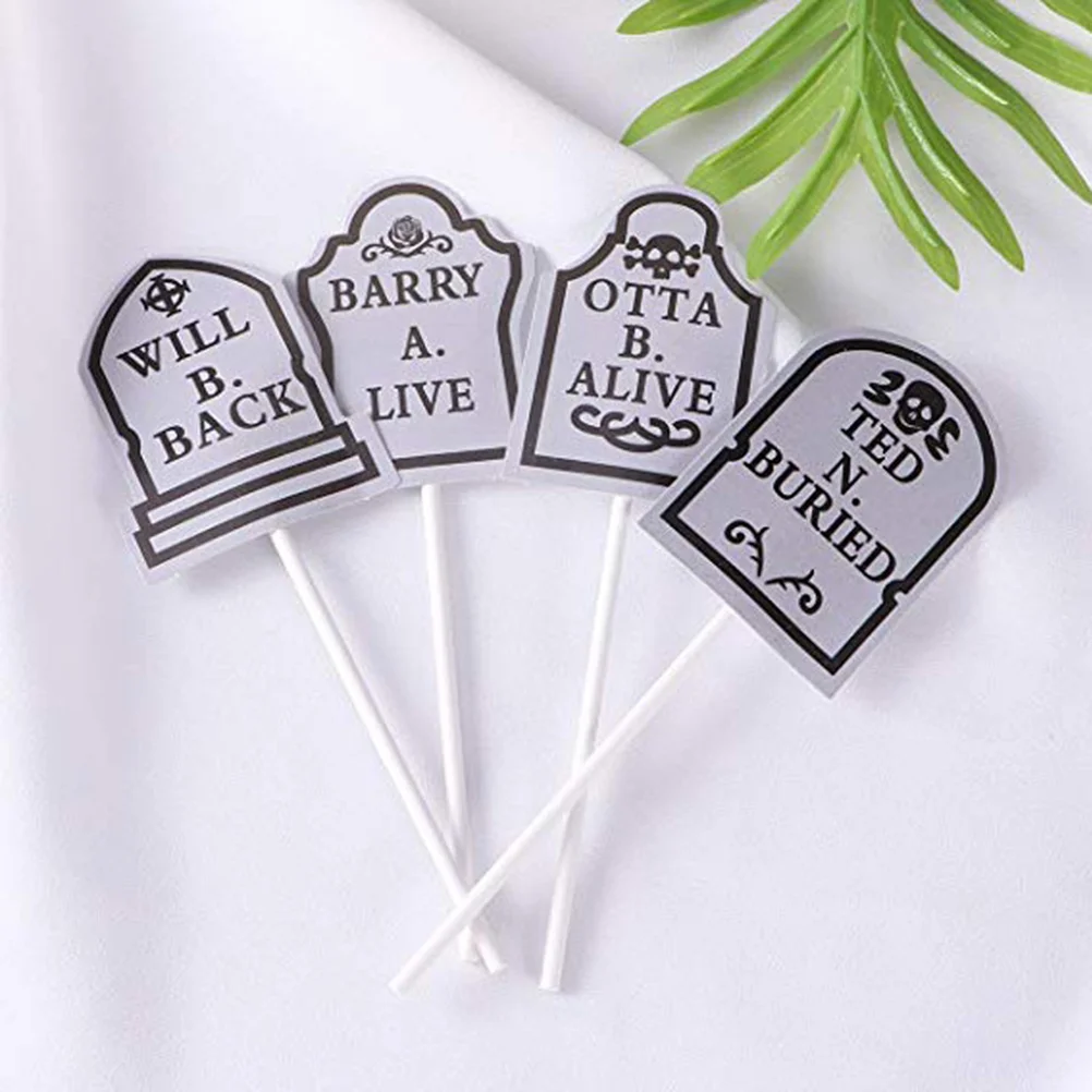 

24pcs Tombstone Cupcake Toppers Gravestone Tombstone Cupcake Picks for Themed Party Supplies