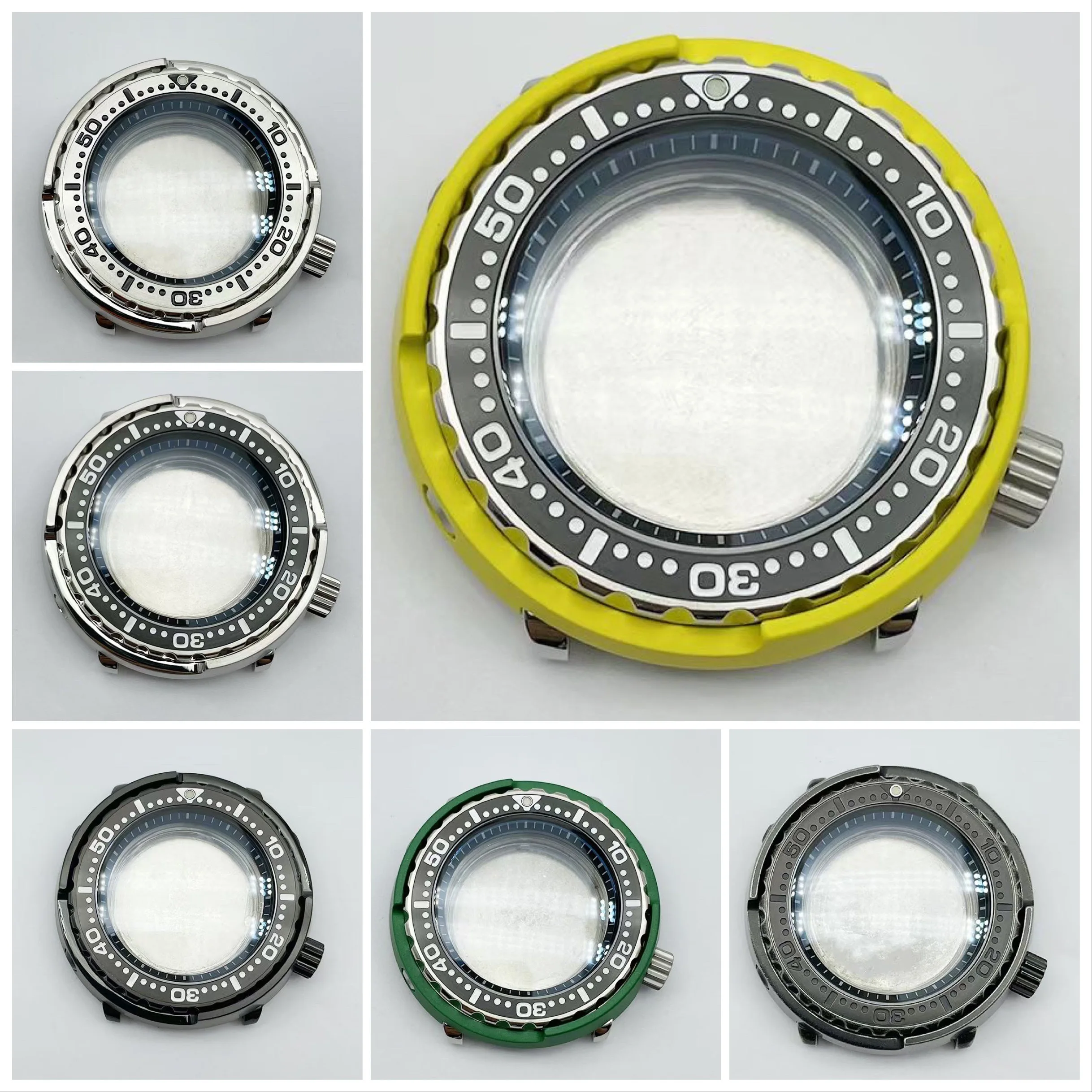 

Men's Stainless Steel Watchcase Tuna Can 46mm for Mod NH35 NH36 NH38 Movement Sapphire Crystal Glass Ceramic Bezel Watch Parts