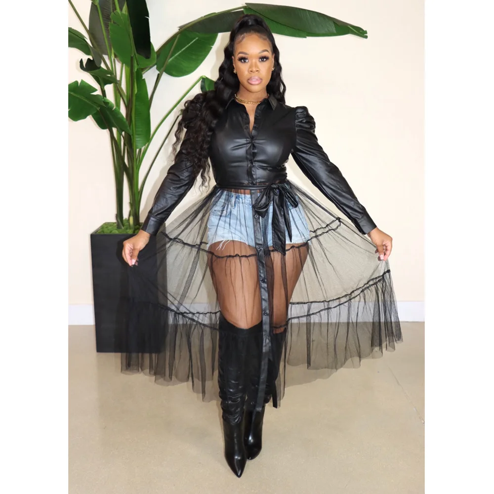 

Женское длинное платье из ПУ кожи, с длинным рукавом